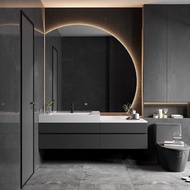 Stone Plate Integrated Bathroom Cabinet Set and Semicircle Mirror Modern Light Luxury Wash Basin Cabinet Bathroom Simple