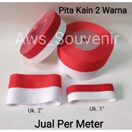 MERAH Red and White Cloth Ribbon / 2 Color Cloth Ribbon / August Ribbon Sold by the Meter
