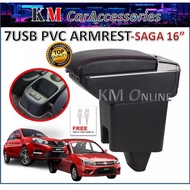 Proton Saga 2016-2023 Adjustable Armrest Double Layer with 7 USB Ports PU Leather Car Storage Box