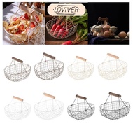 LOVIVER Iron Fruit Bowl Basket Countertop with Wood Handle Table Centerpiece Bread Vegetable Holder 