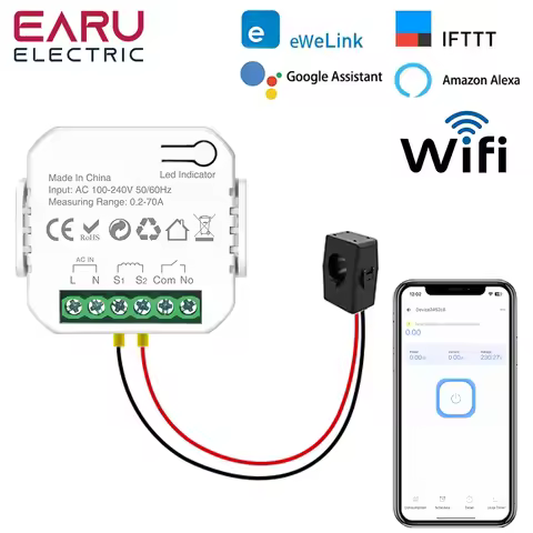 eWeLink Smart WiFi Power Energy Meter with CT Clamp AC 110V 220V Timer Relay Switch kWh Voltage Curr
