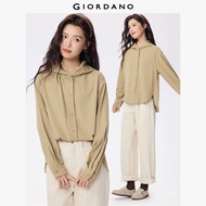 GIORDANO ผู้หญิง เสื้อเชิ้ตติดกระดุม กันลม มีฮู้ด เสื้อเชิ้ตแขนยาว ทรงหลวม เรียบง่าย แฟชั่นลำลอง เสื