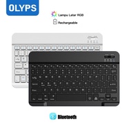 【OLYPS】 Keyboard Wireless Bluetooth RGB LED Lightweight Portable Mini Waterproof For Laptop PC iPhone iPad apel Tablet Mac Samsung Xiaomi Mobile Phone Universal Garansi 1 Tahun