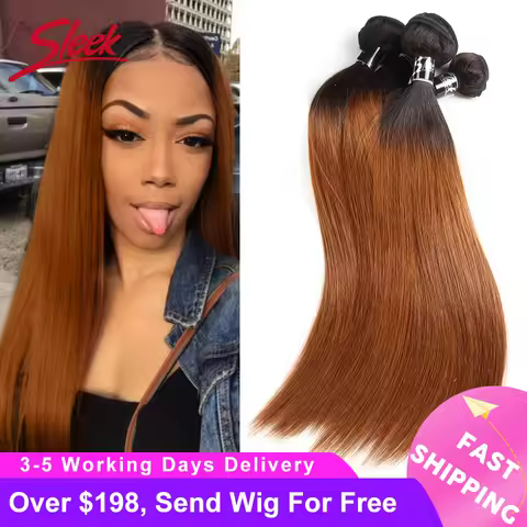 Sleek Ombre Brazilian Hair Straight 1B/30 Human Hair Weave Bundles Deal Two Tone Remy Hair 3/4 Pcs W