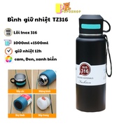 Bình giữ nhiệt inox 316 1500ml và 1000ml chính hãng TZ có nắp cốc kèm theo giữ nhiệt 12h