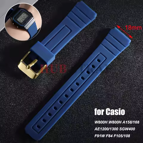Silicone Watch Strap 18mm for Casio W800H W800H A158/168 AE1200/1300 SGW400 F91W F84 F105/108 Soft W