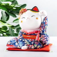 日本藥師窯錦彩和服招財貓大號陶瓷擺件開業生日結婚喬遷創意禮物