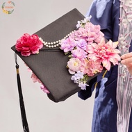 PEWANYMX Kids Academic Hat with Tassels, Mortar Board Adjustable DIY Flowers Graduation Cap, Charm O