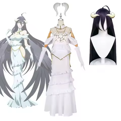 Overlord Albedo Cosplay Costume Or Devil Horns Or Wigs Great Tomb of Nazarick Pure White Demon Dress