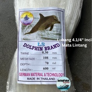 030MM X 108MM (4.1/4"Inci) X 70MD X 600ML Pukat Jaring Ikan / Mata Lintang / Warna Putih / Isi Koson