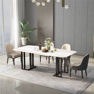 Italian Style Light Luxury Stone Plate Marble Dining Tables and Chairs Set Suit Household Restaurant Rectangular Nordic Style Dining Table Simple