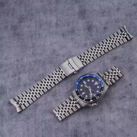 Carlywet 22mm Jubilee Strap for Seiko 5 Sports SSK001 003 005 SSK027 033 035 036 GMT Solid Curved-En