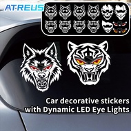 Car LED Eye Lights Decorations Stickers With Car Logo Solar Dynamic Eye Car Decorations Warning Stic