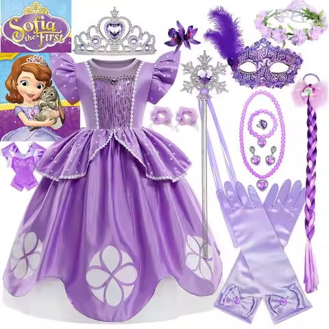 Disney Princess Sofia The First Dress Girls Purple Costume With Tiara Gloves Toddler Birthday Party 
