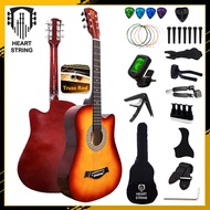 Heart String กีต้าร์ 38/41 นิ้วกีตาร์โปร่ง กีตาร์ไฟฟ้าพร้อมอีควอไลเซอร์ ทรัสร็อด คาโป สำหรับผู้เริ่ม