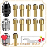 16Pcs Drill Chuck Collet Set, 1/32 to 1/8inch Drill Chuck Collet Set with 11Pcs Brass Collet, 3Pcs C