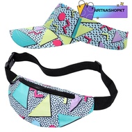 1493NRTNASHOPKT 80s Outfit Sun Visor Hat, Cotton Colorful 80s 90s Fanny Pack, Fashion Soft Comfortab