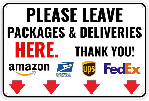 1p，Metal Tin Sign Delivery Sign For Packages - Please Leave Packages & Deliveries Here Down, - Deliv