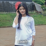 Lookit - Kaos Atasan Wanita Sleeve Basic Oversize With Leaf Monstera || Cotton Combed 30s