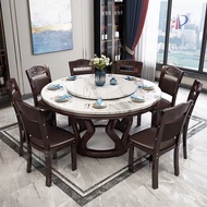 BW88/ Mu Yishang Home Marble Dining-Table round Table Solid Wood Dining Table and Chair Assemblage Zone Turntable Home D