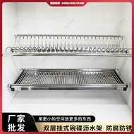 Stainless steel dish rack wall-mounted built-in double dishes kitchen cabinet pull-out storage shelves draining racks