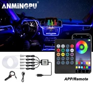 ANMINGPU 6in1 Car Interior LED Ambient Strip Lights with Wireless App Remote Control RGB Atmosphere Light Fiber Optic Neon Light