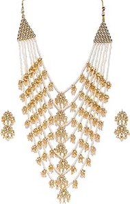 Kundan &amp; Pearls Jewellery Set for Women (Golden)(ZPFK8520), Metal, Created Pearl