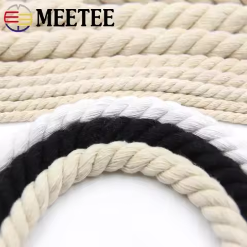 5/10M 6mm/8mm/12mm/15mm 3 Shares Twisted Cotton Rope for Bag Decoration Macrame Cords Home Textile R