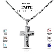 MENSTUDIO - Titanium Men's Necklace with Jesus Cross, Rust-Resistant, Fade-Resistant, Silver - Faith