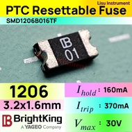 SMD1206B016TF 30V 160mA 370mA 1206 B01 PTC Resettable Fuse YAGEO BrightKing