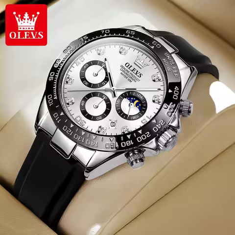 OLEVS 2875 Quartz Watch Gift Round-dial Silicone Watchband Wristwatch Chronograph Calendar Luminous 