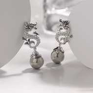 Df [1998 People Collection] 2024 Year of the Dragon Zodiac Pearl Earrings Heavy Industry Zircon Inla