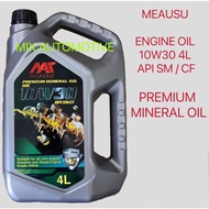 MEAUSU Engine Oil SAE 10W30 10W-30 Premium Mineral (4L) 10/30 10-30 Minyak Hitam