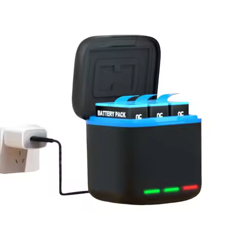 3-Channel Battery Charger with Type C Cable Fast Charging Charger 2 SD Slot for GoPro Go Pro Hero 8 