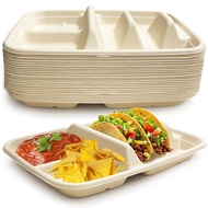 [themremain]-Disposable Taco Plates Compostable Paper Plates with Dividers for Taco Tuesday Taco Bar