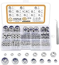 VIGRUE Pack of 520 DIN985 and DIN934 Hex Nuts Locking Nuts Standard A2-70 Stainless Steel Nuts 9 Siz