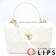 二手香奈兒 Trendy CC 小號TOP手柄翻蓋包 A92236 白色羊皮。