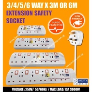 3 / 4 / 5 / 6 WAY POWER EXTENSION CORD/ SOCKET 3M /6M WITH SURGE PROTECT AND SAFETY MARK