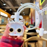 Cartoon Cat Design 1.5m Cable Winder & Line Fixer & Break Resistance Data Cable & Charging Head Cove