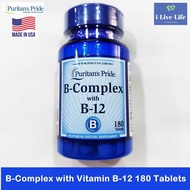 วิตามินบีรวม บี 12 B-Complex with Vitamin B12 - 180 Tablets - Puritan's Pride #วิตามินบีคอมเพล็กซ์ #B-12