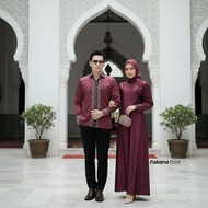 AZKANA BATIK - Couple Gamis Lebaran 2026 Muslim Clothes Burgundy Gamiskoko - Couple Clothes Eid Sari
