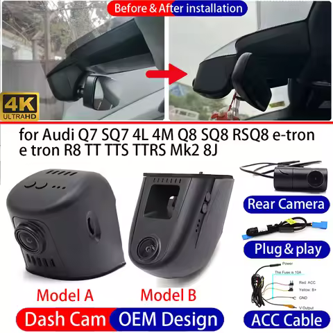 Dash Cam for Audi Q7 SQ7 4L 4M Q8 SQ8 RSQ8 e-tron e tron R8 TT TTS TTRS Mk2 Front Rear 4K DVR Drivin