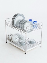 KOWAHOMEWARE KWH-S007 ชั้่นคว่ำจาน 2 ชั้นใหญ่สแตนเลส 304 มีถาดรองน้ำ ขนาด  w 60 x 40 x h 50 cm. Stai