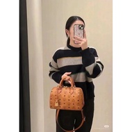 MCM Boston Pillow Bag Korean Counter Synchronous Classic Tea Gold Pillow Bag Original Counter Gift B