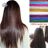 [estereryfor] 120 Strands Hair Tinsel Silk Hair Flare Strands Glitter Rainbow Hair Decor VN