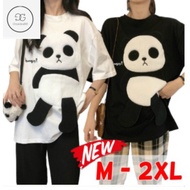 Baju T-shirt Perempuan Cotton Viral 3D Panda Loose Shirt Panda Design Top Cute Shirt Cartoon Shirt B