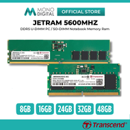 TRANSCEND JETRAM DESKTOP PC (U-DIMM) / LAPTOP NOTEBOOK (SO-DIMM) 5600MHZ DDR5 MEMORY RAM - 8GB 16GB 