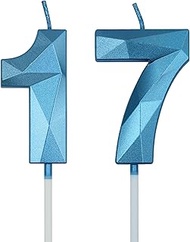 17th & 71st Birthday Candles for Cake, Blue Number 17 71 3D Diamond Shaped Candle Birthday Decoratio