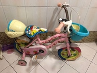 12吋二手中古草莓童車腳踏車有輔助輪功能正常馬上可騎現貨