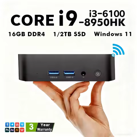 2026 Mini PC Windows 11 Pro Core i9-8950HK/i3-6100 16GB DDR4 1TB SSD PC Gamer Computer Dual WIFI 6 B